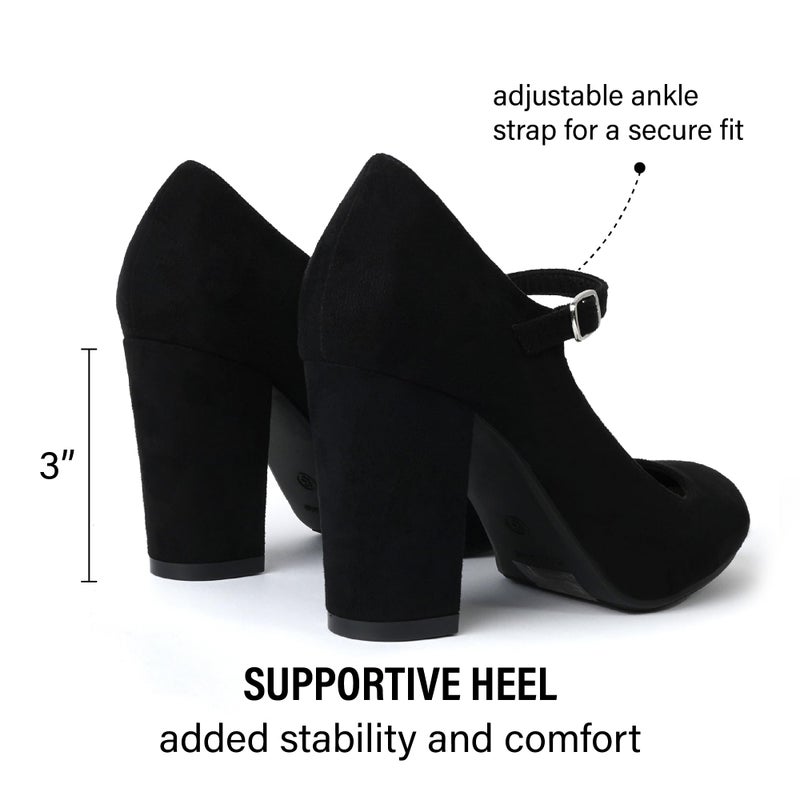 J. Adams Mary Jane High Heel - Cute Round Toe Block Heel - Classic Comfortable Easy Dress Shoe - Skippy by J Adams, Black Suede, 6.5 B(M) US - Image 4